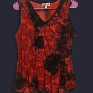 Elegant Red and Black Patterned Blouse